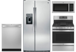 GE Side-by-Side Stainless Refrigerator Appliance Package & Gas Range