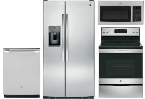 GE Side-by-Side Refrigerator Appliance Package with Electric Range