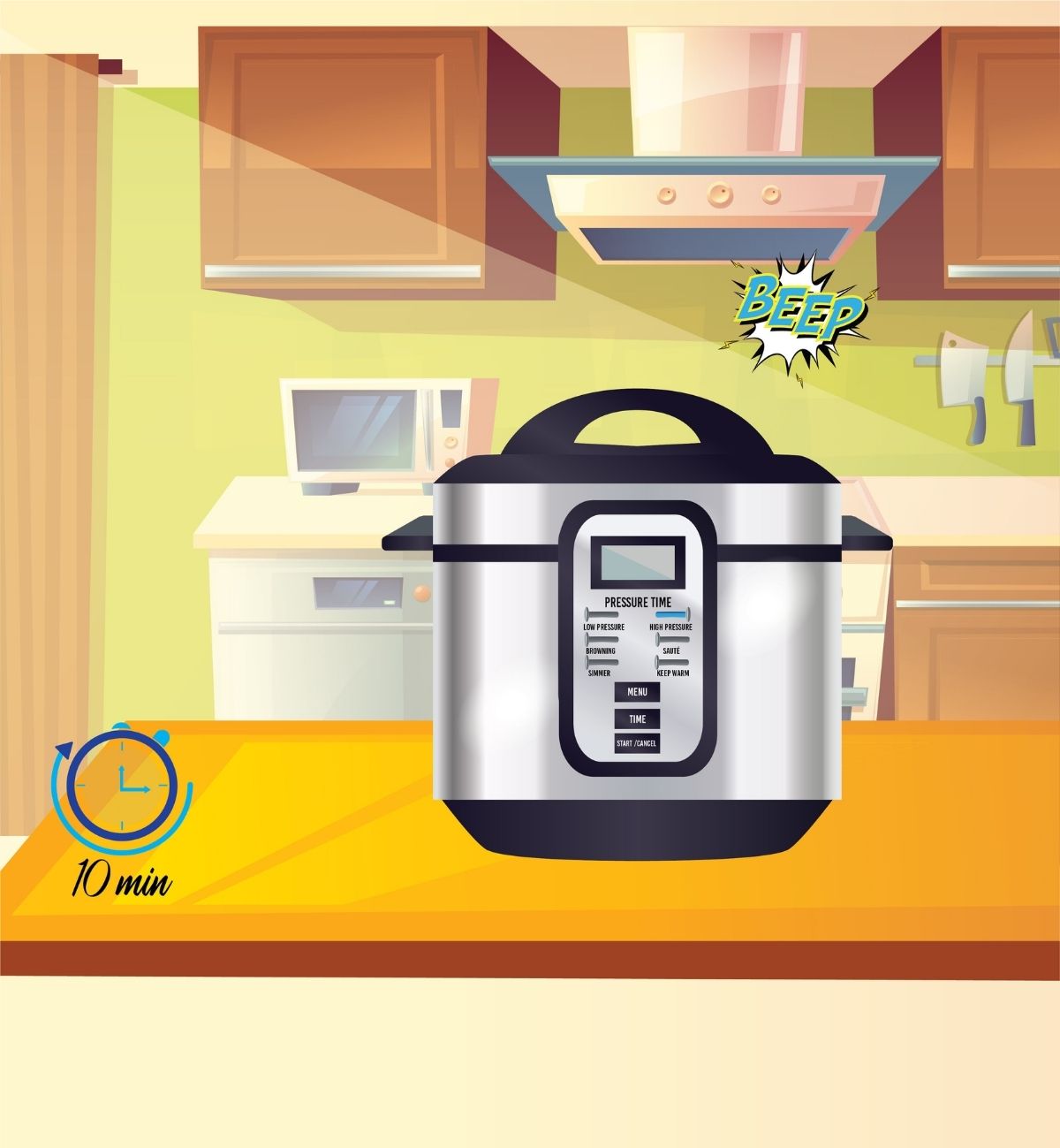 timer beeps, turn off the pressure cooker