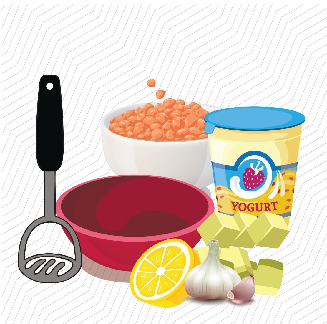 hummus ingredients in a bowl, chickpeas, yogurt