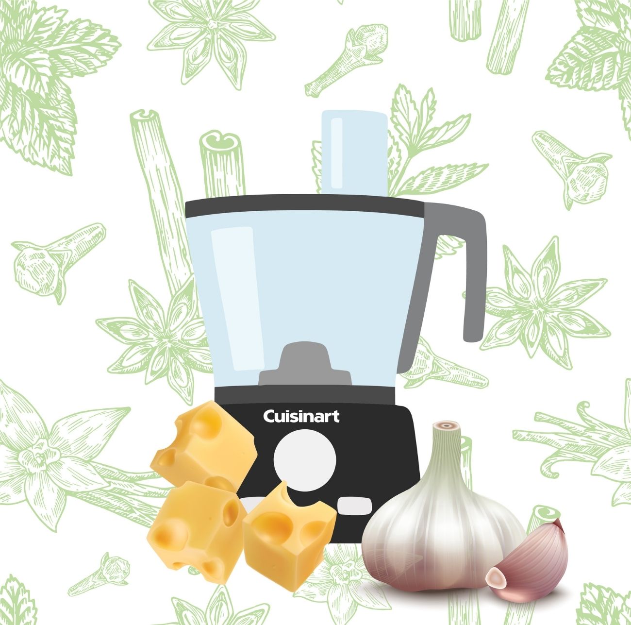 Food processor, garlic, onion