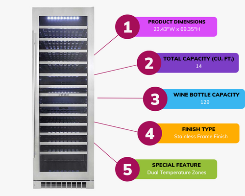 Danby Silhouette Bordeaux 24 Stainless Frame Right Hinge Dual Zone Built-In Wine Cellar