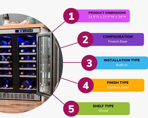 EdgeStar 36 Bottle Built-In Dual Zone French Door Wine Cooler